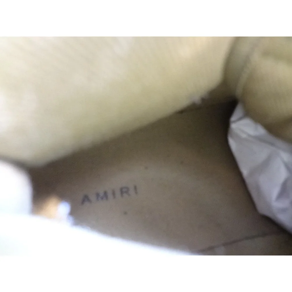 Amiri Skel Top Hi Sneakers Men 10 Tan White Excellent Bone Applique Luxury Shoes